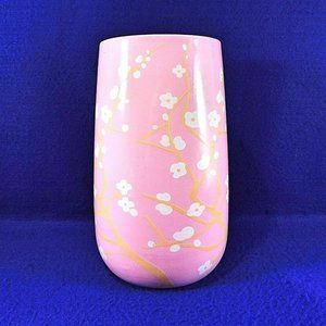 Large Pink Cherry Blossoms on Branches Vase Tapering Ceramic 8.5"